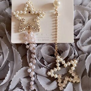 Gold Pearl Star Earrings